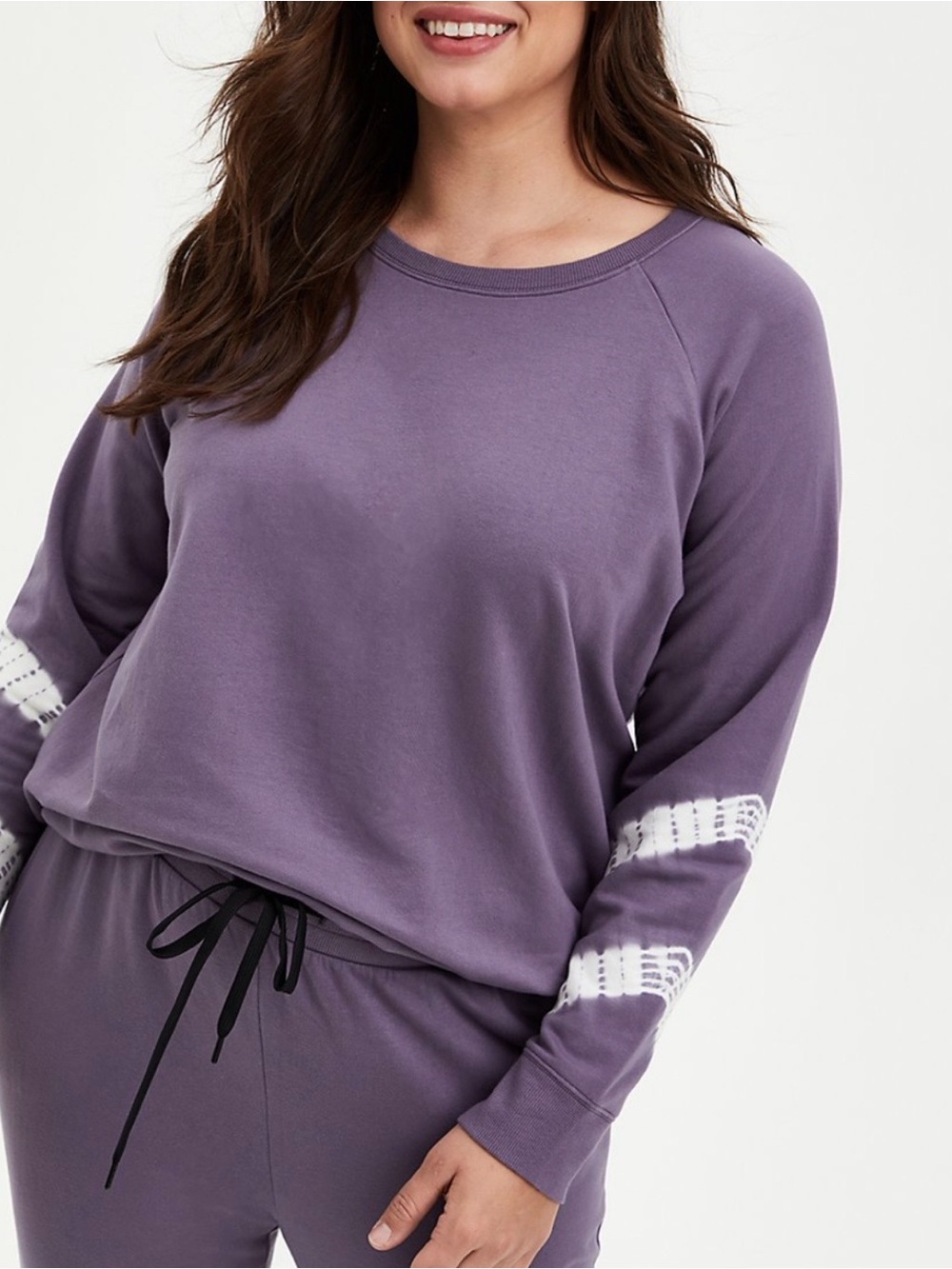 torrid Purple Crewneck Sweatshirt with White Tie-Dye Stripes
